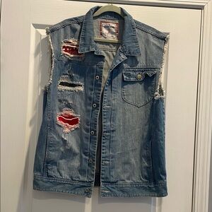 P.E Nation Blue Denim Vest with‎ Red Accents
